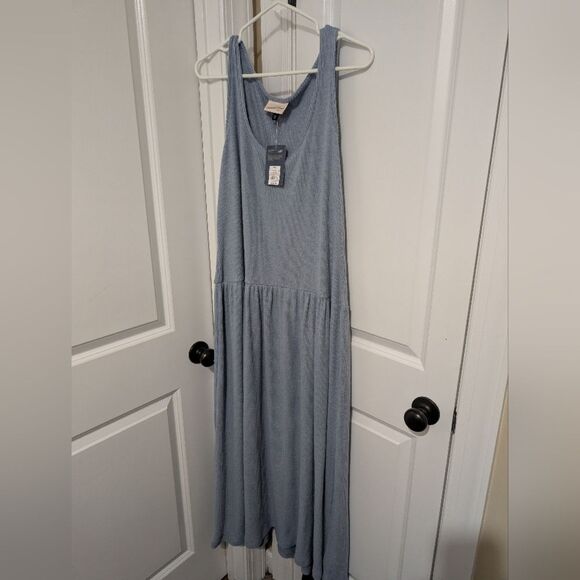 Universal Thread Ribbed Drop Waist Midi Dress XXL Light Blue Sleeveless NWT Boho - Picture 2 of 6